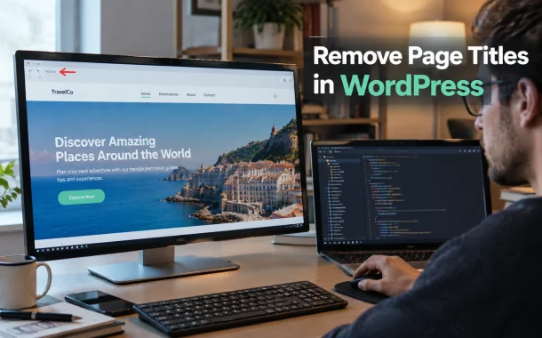 A designer looking at a landing page in a browser where a plain page title sits awkwardly above a full-width hero section.