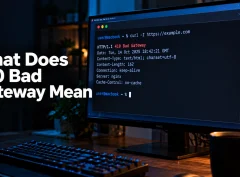 Terminal showing a curl command and HTTP status line, with the heading What Does 410 Bad Gateway Mean overlaid