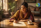 Pakistani woman doing handwriting calligraphy work from home in Pakistan