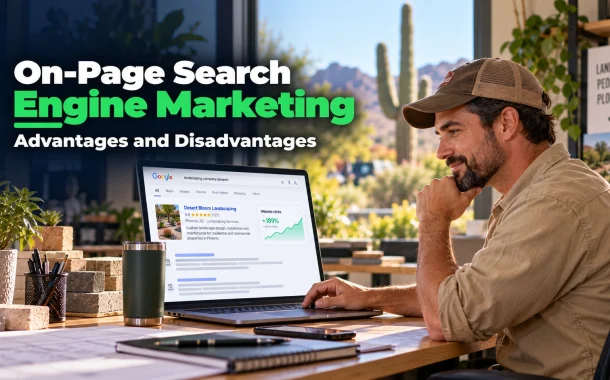 Carlos, a Phoenix landscaping owner, sees his service page reach the top of search after on-page search engine marketing work.