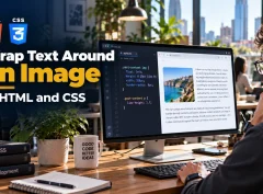 Developer previewing a blog page where text wraps around an image, a quick way to wrap text around an image in HTML.