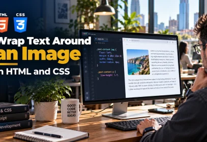 Developer previewing a blog page where text wraps around an image, a quick way to wrap text around an image in HTML.