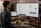 A store owner reviewing the payment buttons on their WooCommerce checkout page on a desktop monitor.