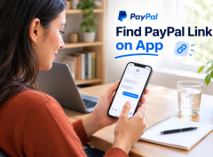 emily is finding paypal link from app to pasting it into a message to a client.