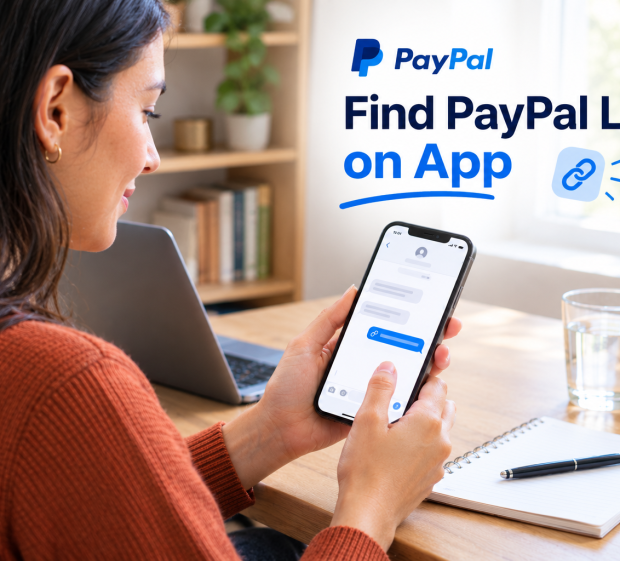emily is finding paypal link from app to pasting it into a message to a client.