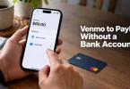 Phone showing a $60 balance with only bank account and debit card as transfer destinations, with the heading Venmo to PayPal Without a Bank Account overlaid