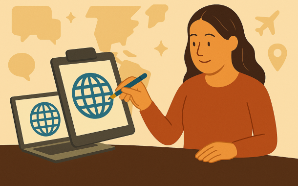 Illustration of a designer creating a culturally adaptable logo for international branding, highlighting global design considerations and cross-cultural appeal.