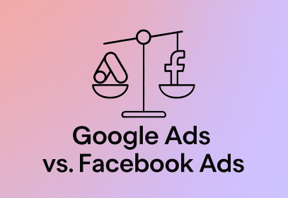 Minimalist balance scale graphic comparing Google Ads and Facebook Ads PPC strategies for 2025