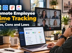 Remote team lead reviewing a weekly project timesheet during remote employee time tracking.