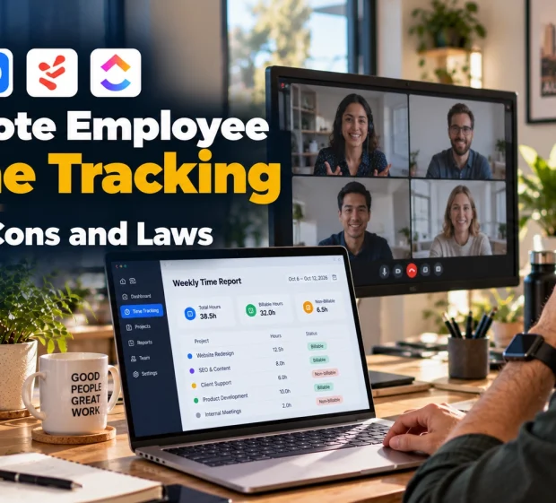 Remote team lead reviewing a weekly project timesheet during remote employee time tracking.