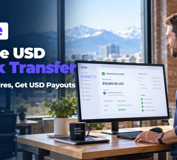 Derek, a Denver software founder, sees an $18,000 Stripe USD bank transfer marked as paid in his Dashboard.