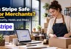 Online store owner checking a Stripe payments dashboard while packing orders.