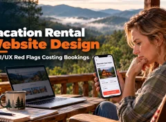 Hannah, a Gatlinburg cabin manager, checks her direct booking site to fix vacation rental website design red flags.