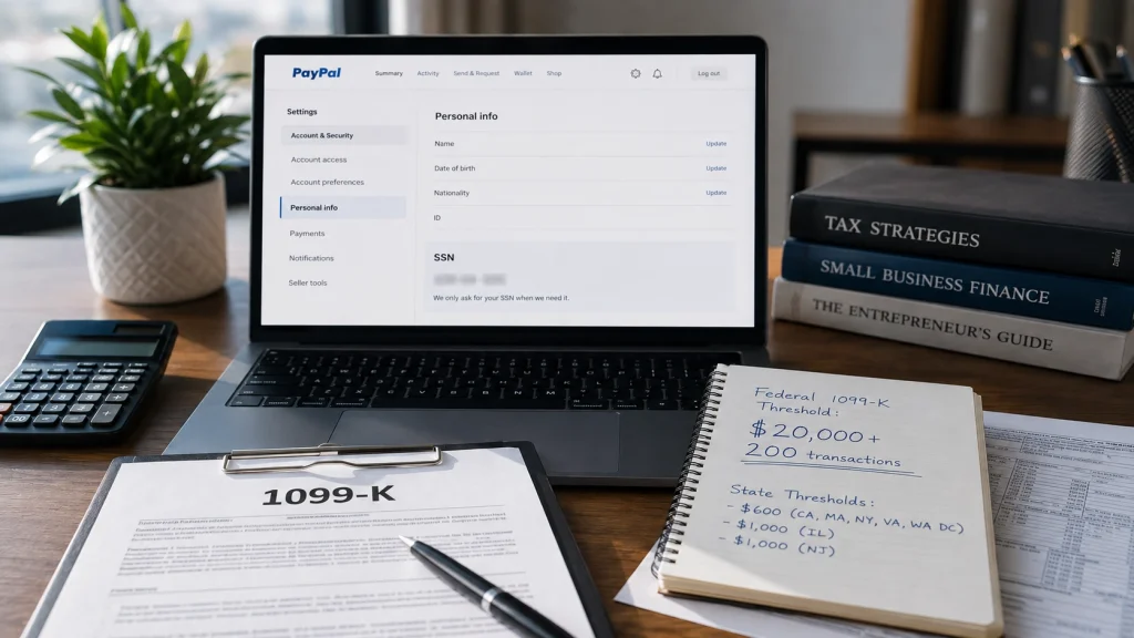 PayPal SSN verification and 1099-K tax reporting thresholds for federal and state requirements