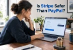 Small business owner comparing card and wallet payment options at checkout, weighing whether Stripe is safer than PayPal.