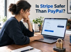 Small business owner comparing card and wallet payment options at checkout, weighing whether Stripe is safer than PayPal.