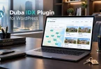 Laptop showing a real estate site with MLS search added through a Duda IDX plugin.