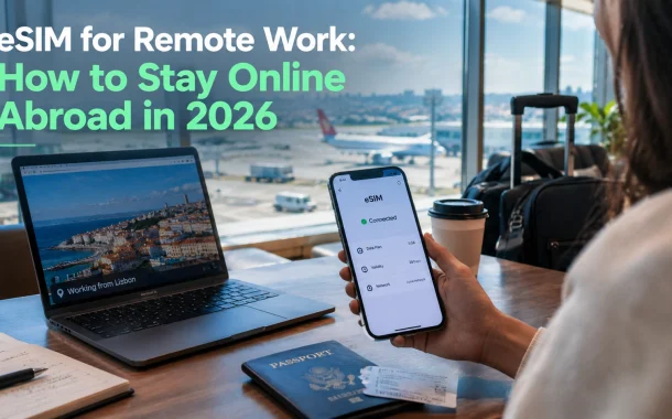 eSIM for remote work helping a traveler stay online abroad in 2026