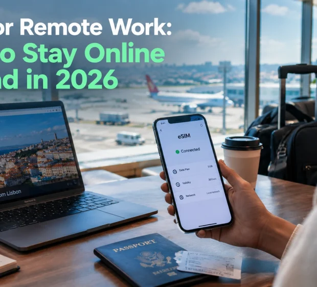 eSIM for remote work helping a traveler stay online abroad in 2026
