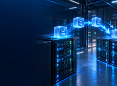 Illustration of virtual machines migrating between servers for a VMware replacement