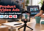 Hands pressing a folding silicone cup flat while a phone on a tripod films it for product video ads
