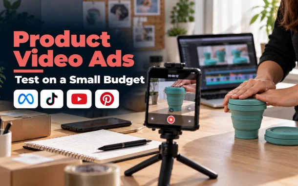 Hands pressing a folding silicone cup flat while a phone on a tripod films it for product video ads