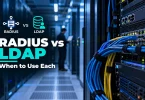 Network switch and patch cables illustrating RADIUS vs LDAP authentication