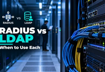 Network switch and patch cables illustrating RADIUS vs LDAP authentication