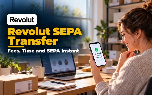 Revolut SEPA transfer: a US store owner sends €600 by SEPA Instant from her phone.