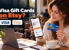 A shopper in Columbus checks whether you can use Visa gift cards on Etsy at checkout.