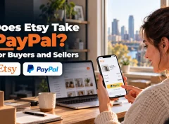 A shopper in Columbus checks whether Etsy takes PayPal on a phone checkout screen.
