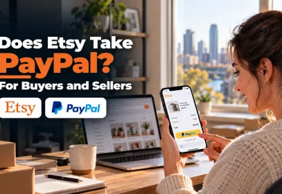 A shopper in Columbus checks whether Etsy takes PayPal on a phone checkout screen.
