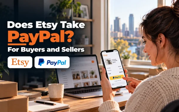 A shopper in Columbus checks whether Etsy takes PayPal on a phone checkout screen.