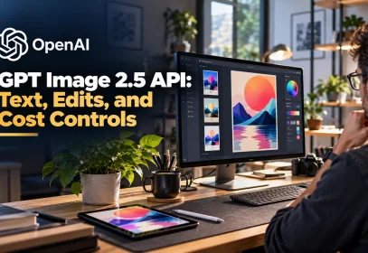 GPT Image 2.5 API workflow for text, edits, and cost controls on a designer’s desk